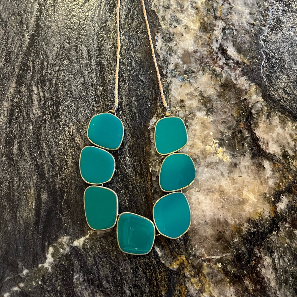 Teal, Brass and Leather Necklace